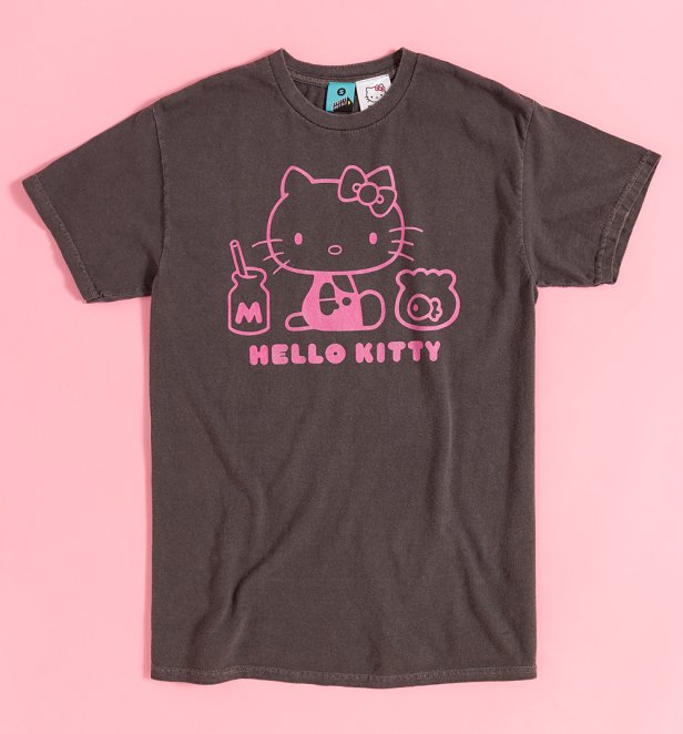 Hello Kitty Outline Vintage Wash Charcoal T-Shirt