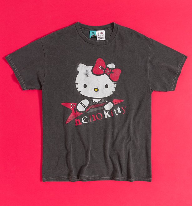 Hello Kitty Rock Cat Vintage Wash Charcoal T-Shirt Hello Kitty Rock Cat Vintage Wash Charcoal T-Shirt