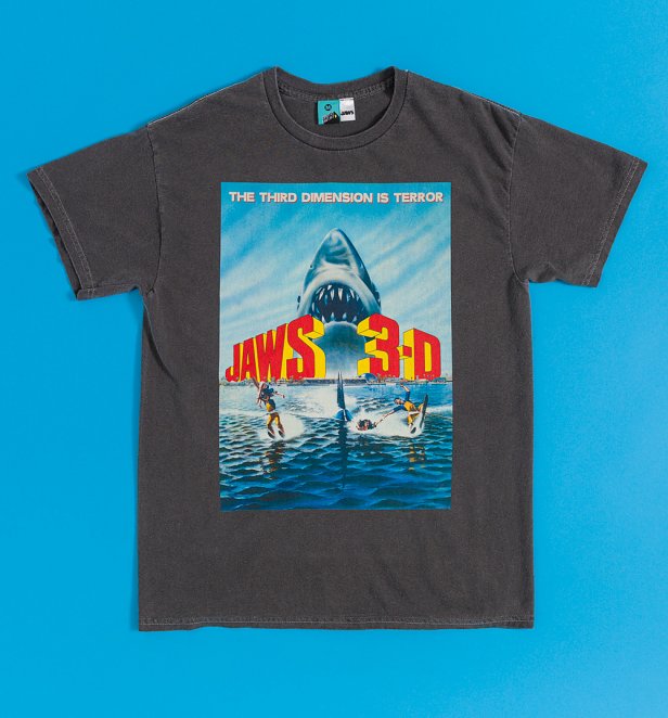 Jaws 3D Movie Poster Vintage Wash Charcoal T-Shirt
