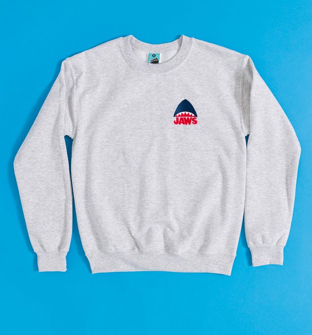 Jaws Embroidered Shark Ash Grey Sweater Jaws Embroidered Shark Ash Grey Sweater