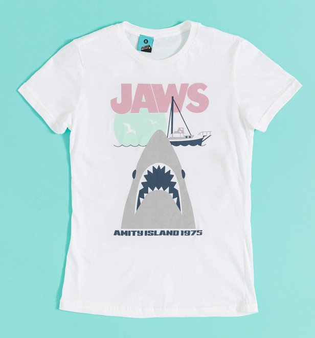 Jaws Pastel Shark White Fitted T-Shirt