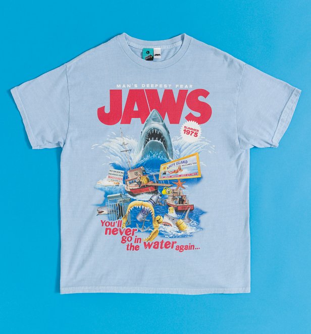 Jaws Retro Movie Montage Vintage Wash Blue T-Shirt