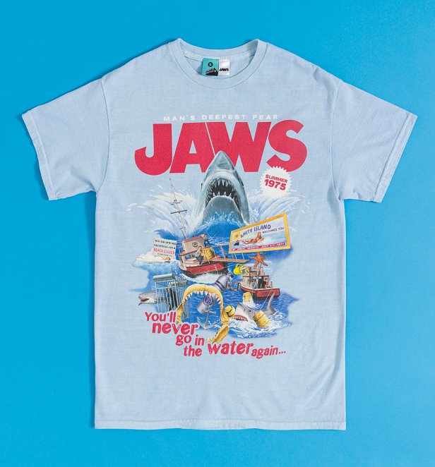 Jaws Retro Movie Montage Vintage Wash Blue T-Shirt