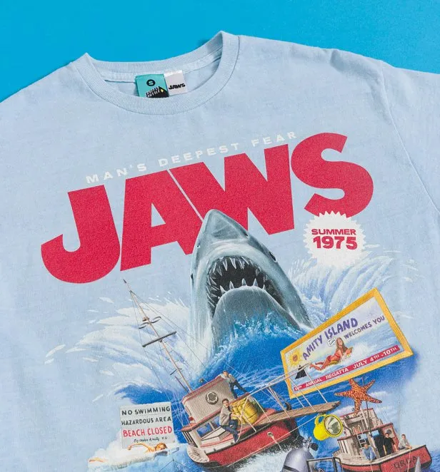 Jaws Retro Movie Montage Vintage Wash Blue T-Shirt