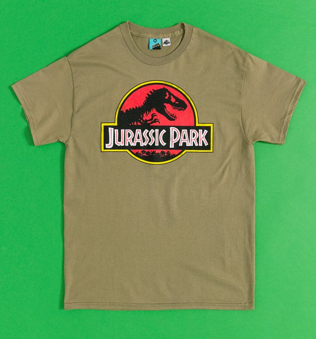 Jurassic Park Classic Logo Khaki T-Shirt Jurassic Park Classic Logo Khaki T-Shirt