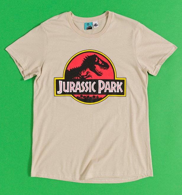 Jurassic Park Classic Logo Sand Fitted T-Shirt Jurassic Park Classic Logo Sand Fitted T-Shirt