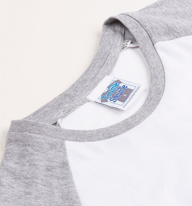 White And Grey Jurassic Park Inspired InGen Logo Raglan Baseball T-Shirt White And Grey Jurassic Park Inspired InGen Logo Raglan Baseball T-Shirt