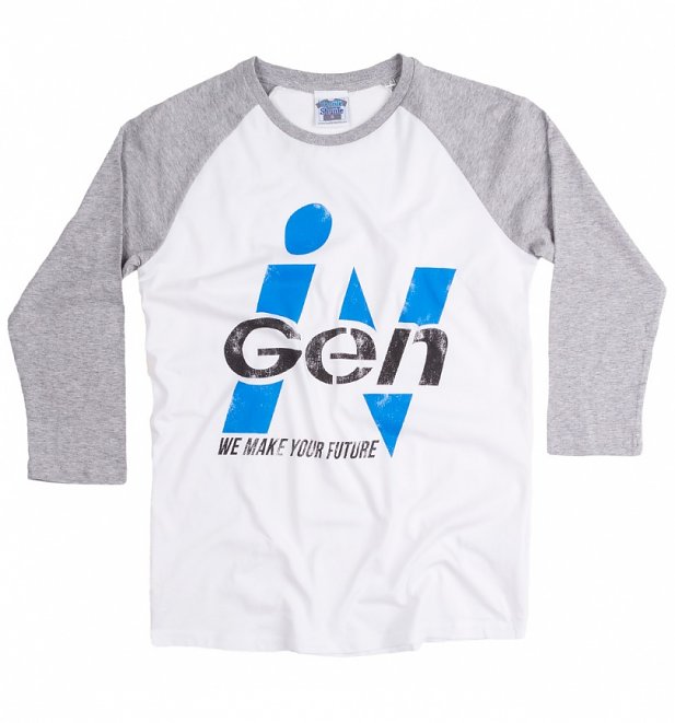 White And Grey Jurassic Park Inspired InGen Logo Raglan Baseball T-Shirt White And Grey Jurassic Park Inspired InGen Logo Raglan Baseball T-Shirt