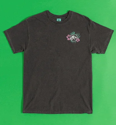 Jurassic Park Tropical Flower Vintage Wash Charcoal T-Shirt With Back Print