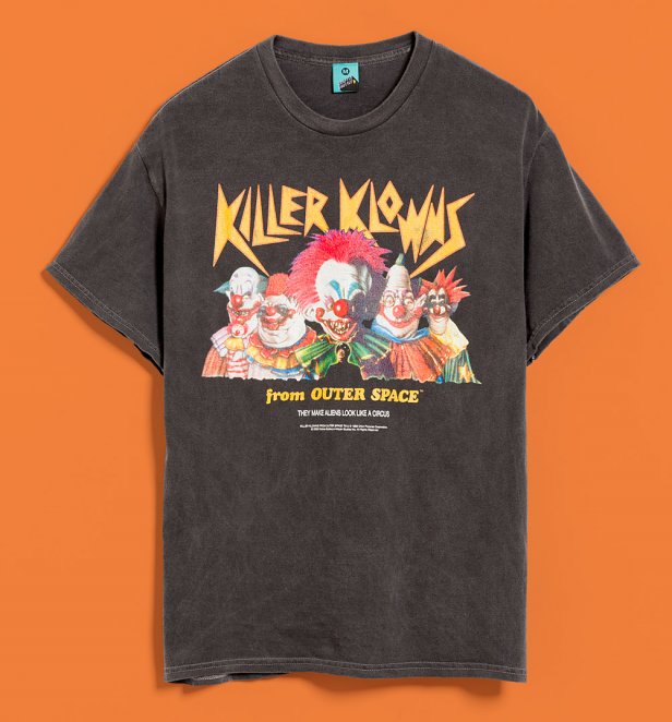 Killer Klowns From Outer Space Vintage Wash Charcoal T-Shirt With Back Print Killer Klowns From Outer Space Vintage Wash Charcoal T-Shirt With Back Print