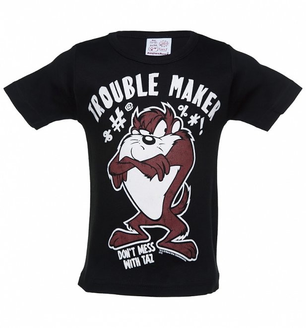 Kids Black Looney Tunes Taz Trouble Maker T-Shirt