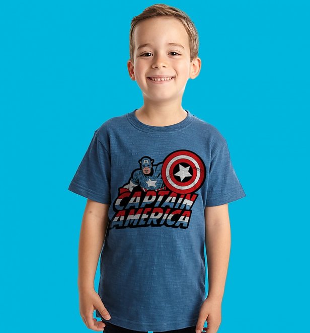 Kids Blue Captain America T-Shirt from Fabric Flavours Kids Blue Captain America T-Shirt from Fabric Flavours