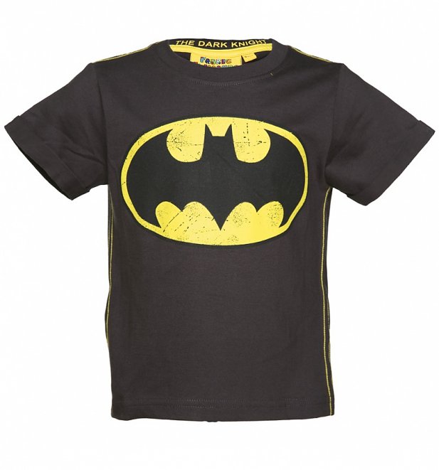 Kids Dark Grey DC Comics Batman Logo Vintage T-Shirt from Fabric Flavours Kids Dark Grey DC Comics Batman Logo Vintage T-Shirt from Fabric Flavours