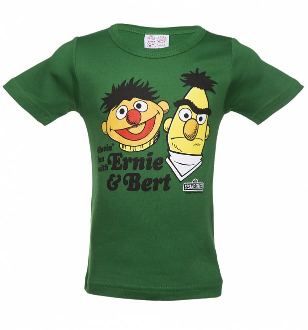 Kids Green Sesame Street Bert And Ernie Havin Fun T-Shirt Kids Green Sesame Street Bert And Ernie Havin Fun T-Shirt