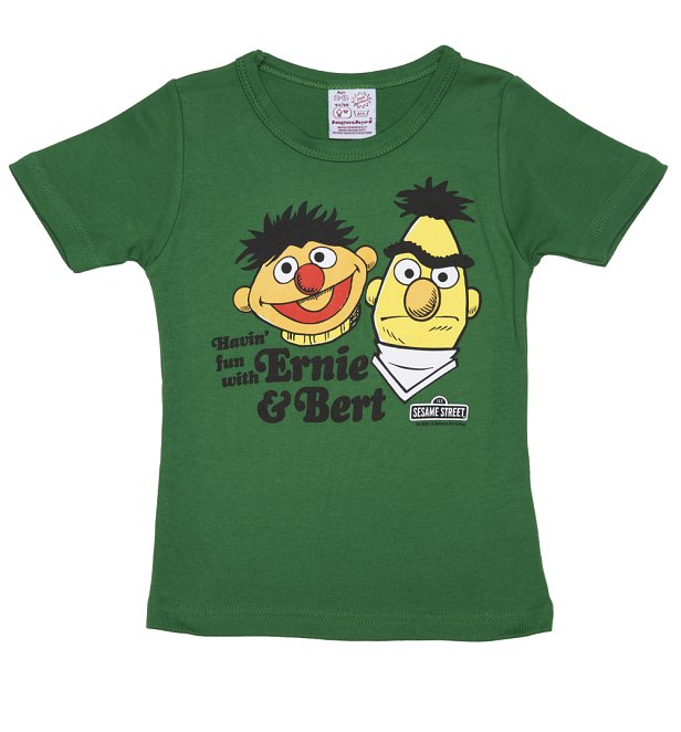 Kids Green Sesame Street Bert And Ernie Havin Fun T-Shirt Kids Green Sesame Street Bert And Ernie Havin Fun T-Shirt