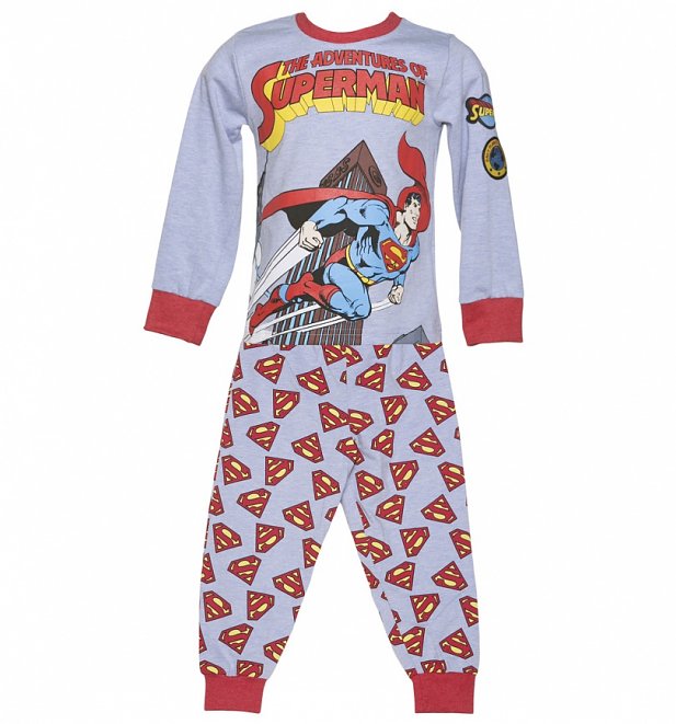 Kids Light Blue Marl DC Comics Adventures Of Superman Pyjamas from Fabric Flavours Kids Light Blue Marl DC Comics Adventures Of Superman Pyjamas from Fabric Flavours