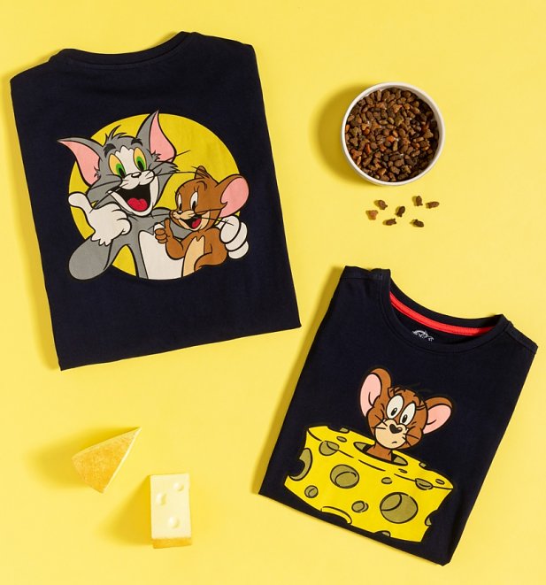 Men's Navy Tom and Jerry Back Print Mini Me T-Shirt from Difuzed