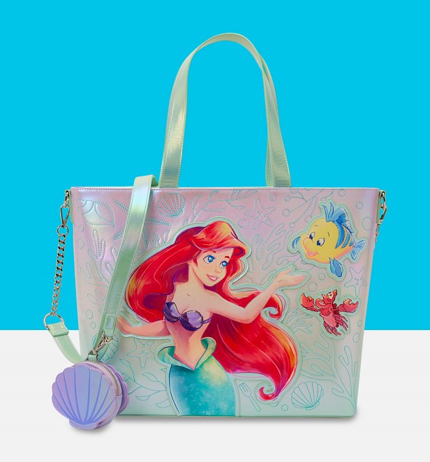 Loungefly Disney The Little Mermaid Ariel and Flounder Tote Bag With Coin Bag
