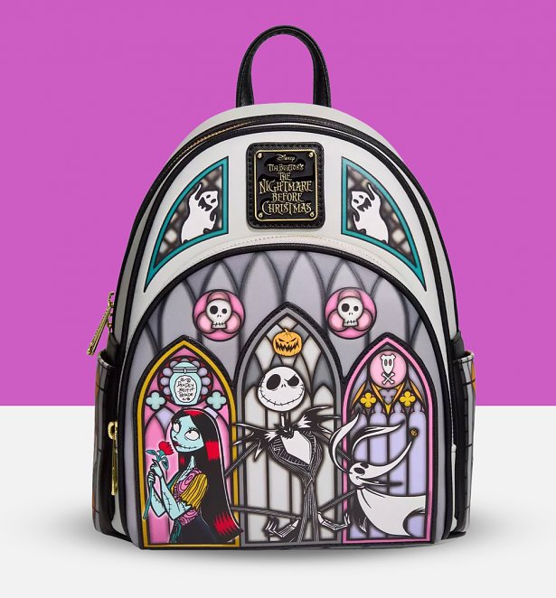 Loungefly Disney The Nightmare Before Christmas Jack, Sally and Zero Stained Glass Mini Backpack Loungefly Disney The Nightmare Before Christmas Jack, Sally and Zero Stained Glass Mini Backpack