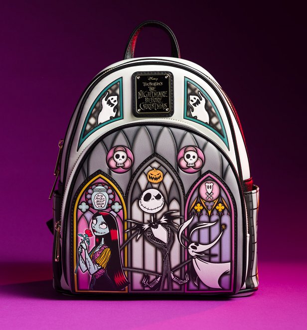 Loungefly Disney The Nightmare Before Christmas Jack, Sally and Zero Stained Glass Mini Backpack Loungefly Disney The Nightmare Before Christmas Jack, Sally and Zero Stained Glass Mini Backpack