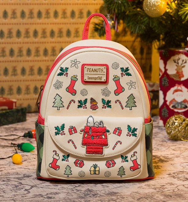 Loungefly Peanuts Snoopy and Woodstock Christmas Doghouse Mini Backpack
