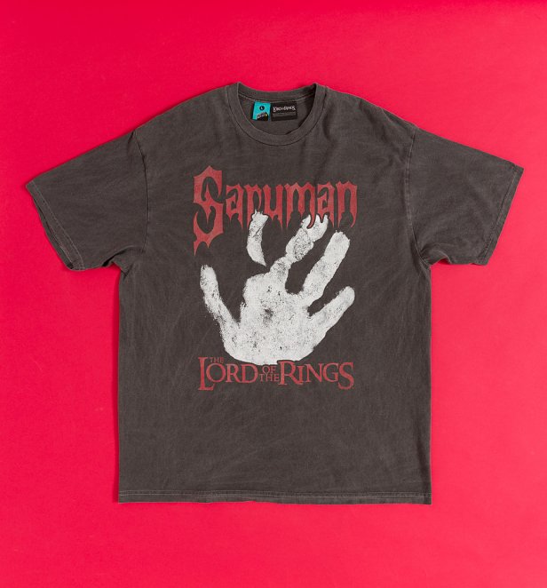 Lord Of The Rings Saruman White Hand Vintage Wash Charcoal T-Shirt Lord Of The Rings Saruman White Hand Vintage Wash Charcoal T-Shirt