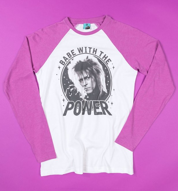 Labyrinth Babe With The Power White And Pink Baseball Shirt