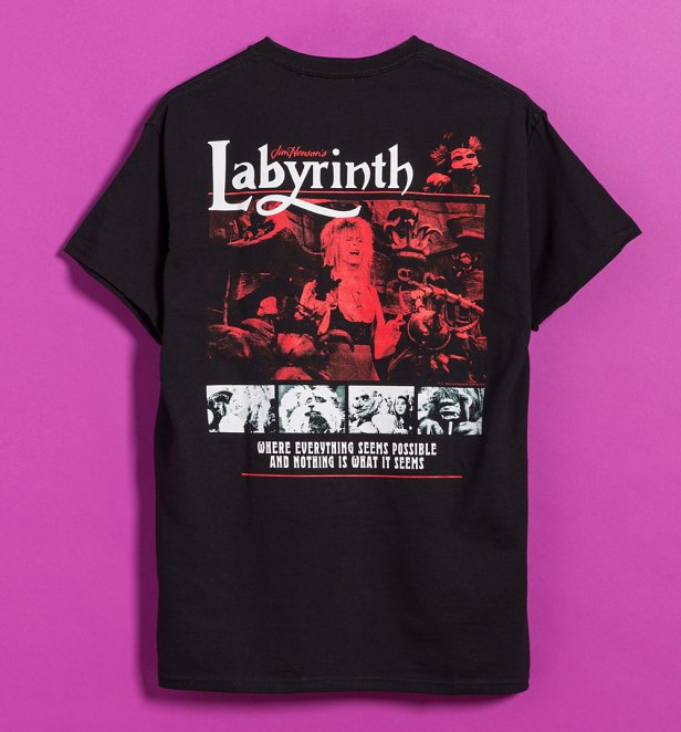 Labyrinth Turn Back Labyrinth Character Scenes Black T-Shirt With Back Print