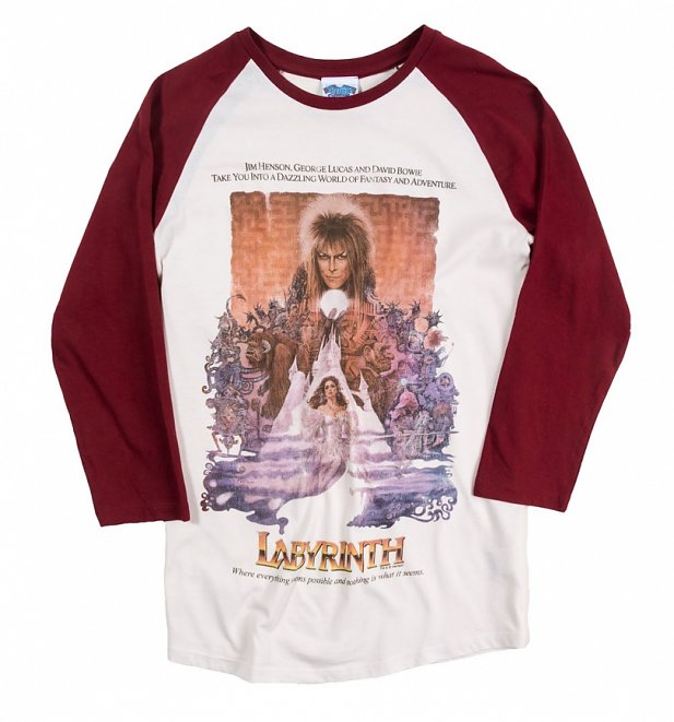 Labyrinth Illustrated Movie Poster White And Burgundy Raglan Baseball Shirt Labyrinth Illustrated Movie Poster White And Burgundy Raglan Baseball Shirt