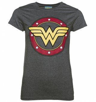 Women's Charcoal Marl Wonder Woman Circle Logo T-Shirt Women's Charcoal Marl Wonder Woman Circle Logo T-Shirt