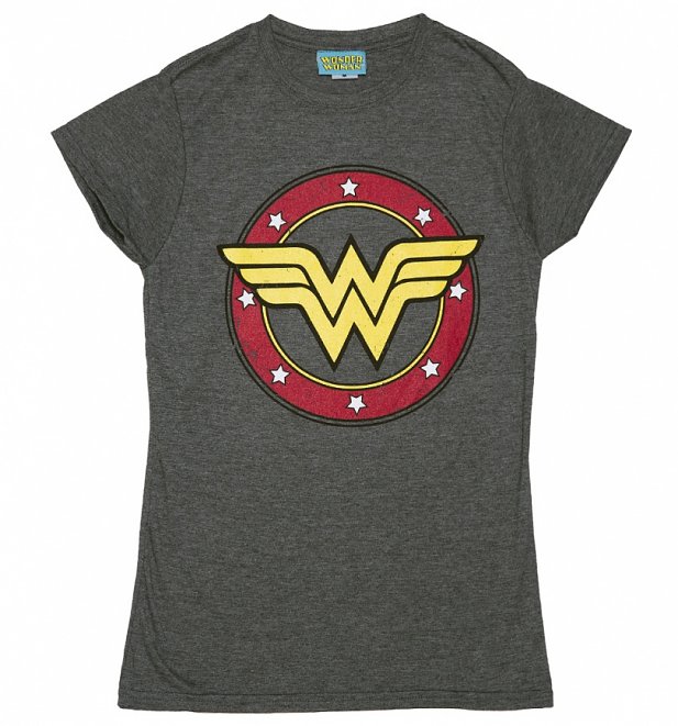 Women's Charcoal Marl Wonder Woman Circle Logo T-Shirt