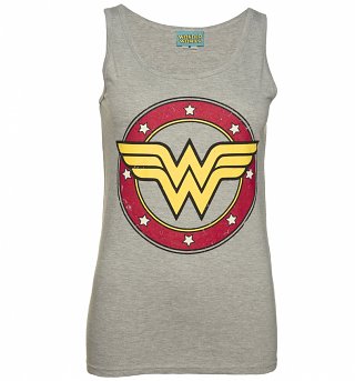 Women's Grey Wonder Woman Circle Logo Vest Women's Grey Wonder Woman Circle Logo Vest