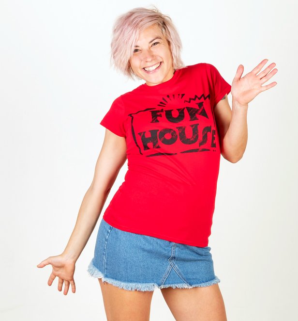 Women's Red Team Fun House Logo Fitted T-Shirt
