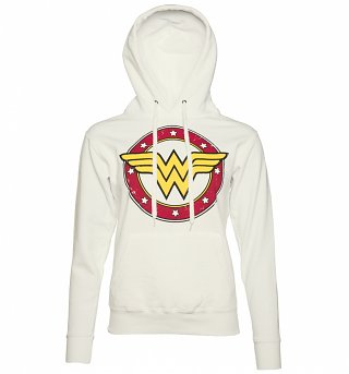 Women's White Wonder Woman Circle Logo Hoodie Women's White Wonder Woman Circle Logo Hoodie
