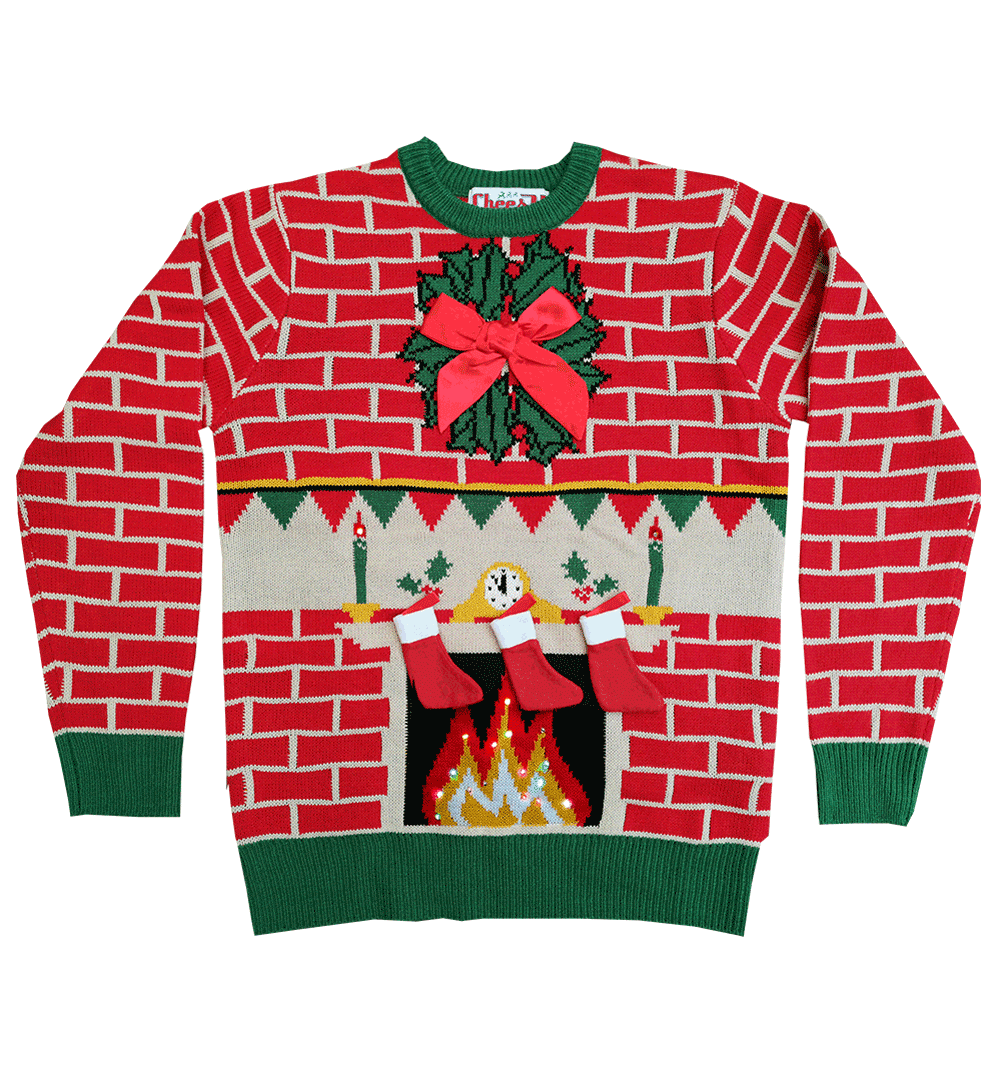 Light Up Fireplace Knitted Christmas Jumper from Cheesy Christmas Jumpers
