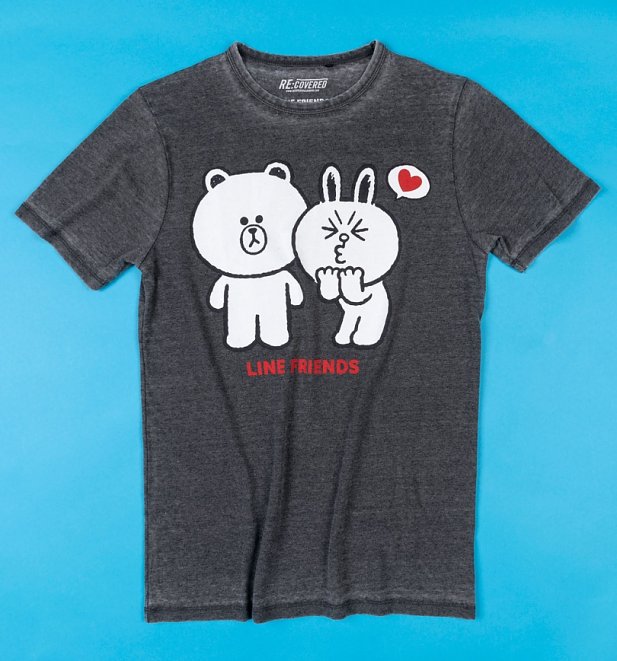 Line Friends Brown and Cony Vintage Charcoal T-Shirt from Recovered Line Friends Brown and Cony Vintage Charcoal T-Shirt from Recovered