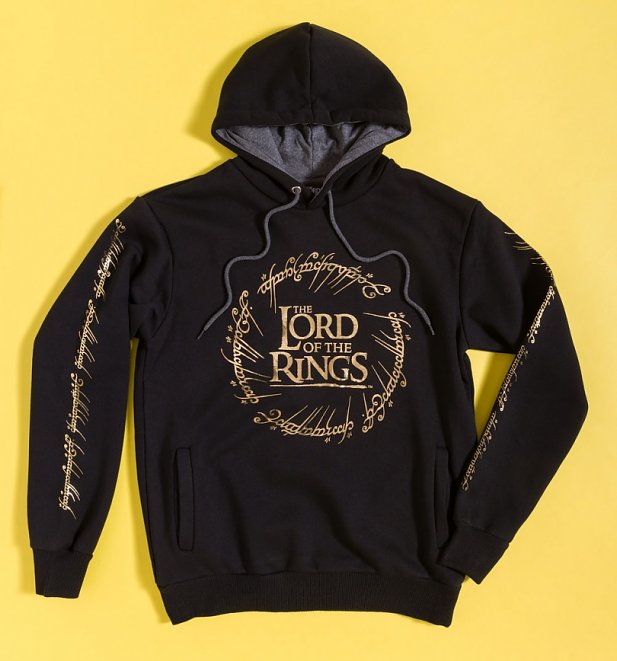 Lord Of The Rings Black Hoodie with Printed Sleeves