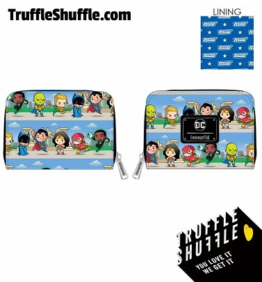 Loungefly DC Superheros Chibi Lineup Zip Around Wallet Loungefly DC Superheros Chibi Lineup Zip Around Wallet