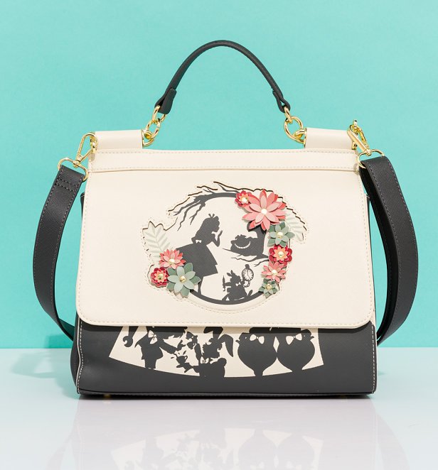 Loungefly Disney Alice In Wonderland Floral Silhouette Portrait Cream Handbag