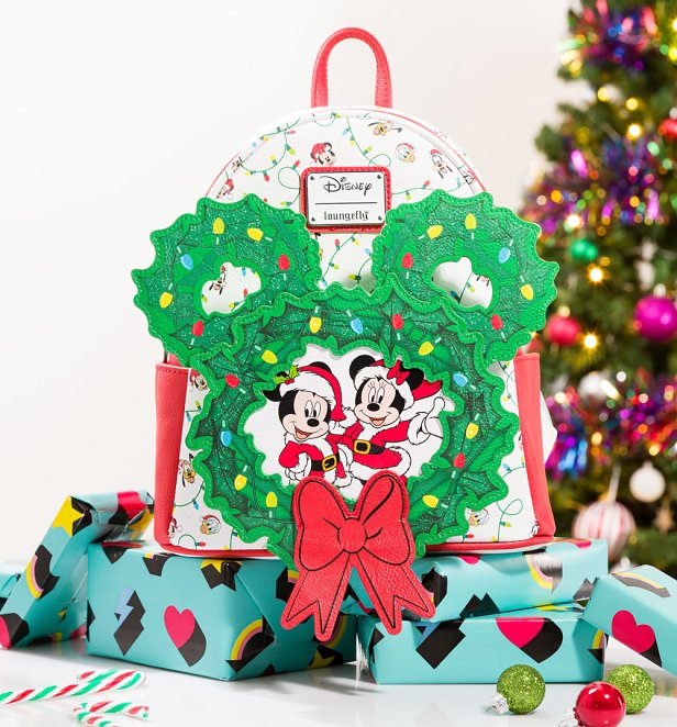 Loungefly Disney Mickey Mouse Light Up Holiday Wreath Mini Backpack
