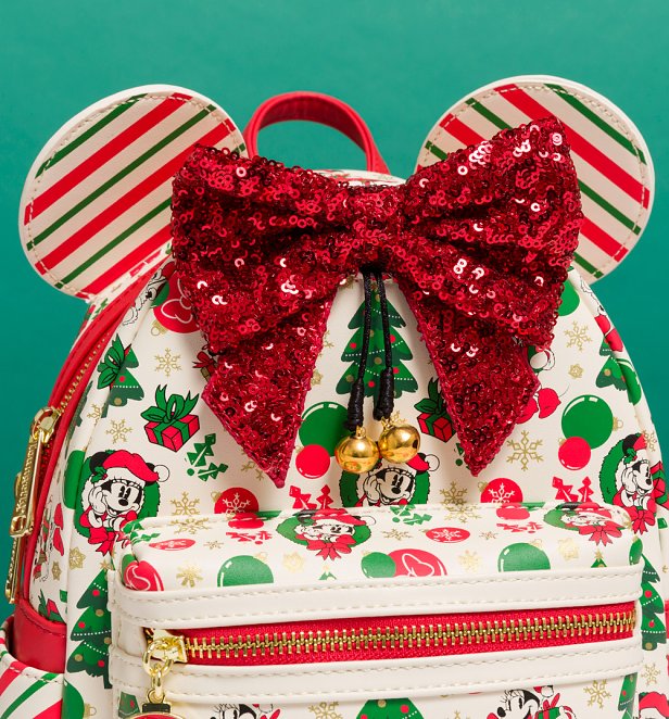 Loungefly Disney Minnie Clause Sequin Bow Mini Backpack