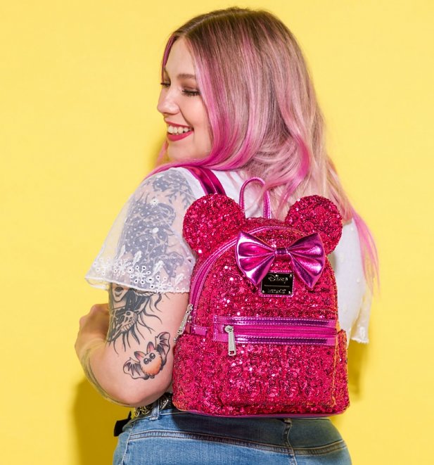 Loungefly Disney Minnie Mouse Magenta Sequin Mini Backpack
