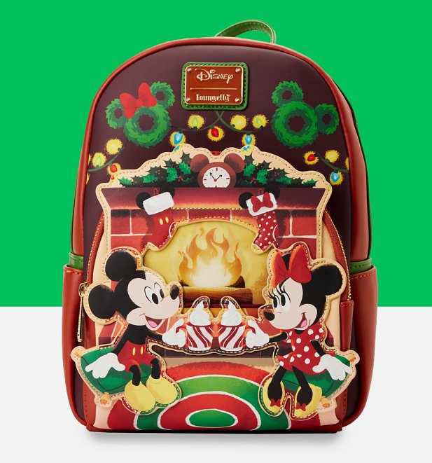 Loungefly Disney Minnie and Mickey Hot Cocoa Fireplace Light Up Mini Backpack