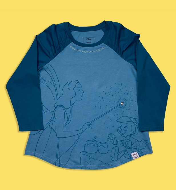 Loungefly Disney Pinocchio Blue Fairy Shirred Raglan T-Shirt Loungefly Disney Pinocchio Blue Fairy Shirred Raglan T-Shirt