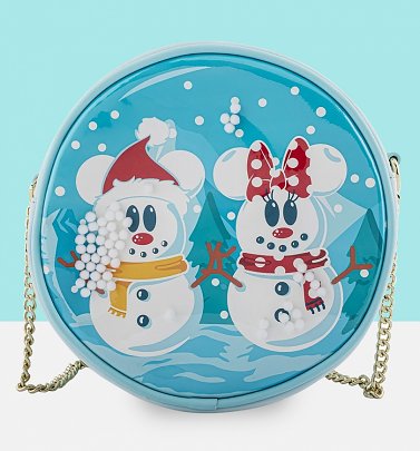 Loungefly Disney Snowman Mickey Minnie Snow Globe Crossbody Bag