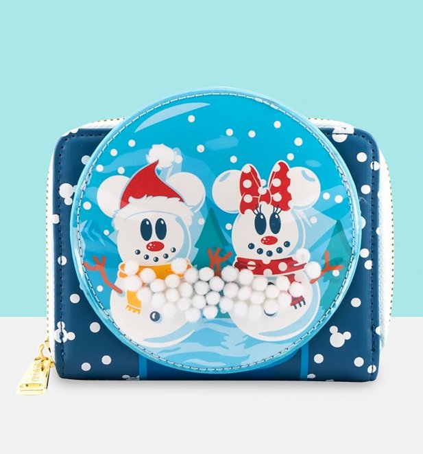 Loungefly Disney Snowman Mickey Minnie Snow Globe Zip Around Wallet Loungefly Disney Snowman Mickey Minnie Snow Globe Zip Around Wallet