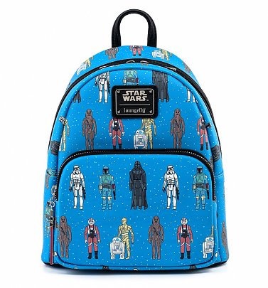 Loungefly Disney Star Wars Action Figures All Over Print Mini Backpack Loungefly Disney Star Wars Action Figures All Over Print Mini Backpack