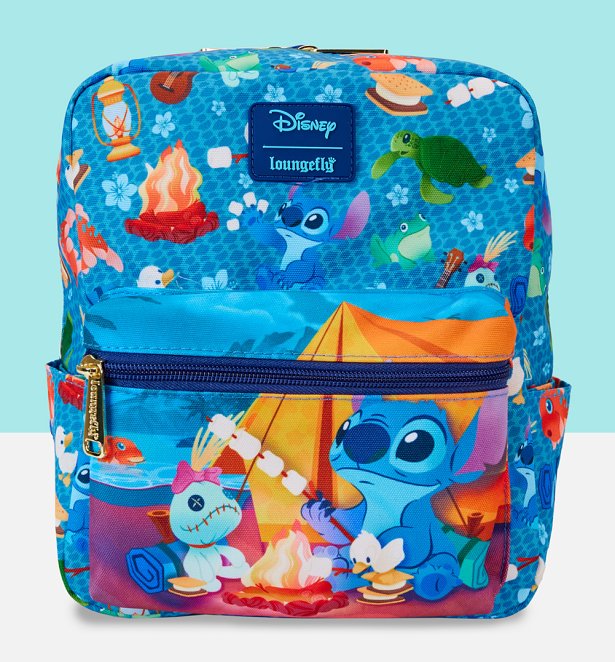 Loungefly Disney Stitch Camping Cuties All Over Print Nylon Mini Backpack