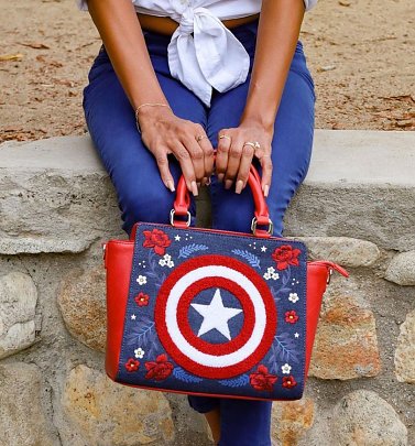 Loungefly Marvel Captain America 80th Anniversary Floral Shield Crossbody Bag