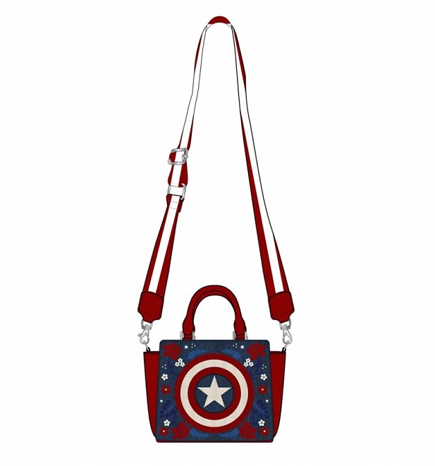 Loungefly Marvel Captain America 80th Anniversary Floral Shield Crossbody Bag Loungefly Marvel Captain America 80th Anniversary Floral Shield Crossbody Bag
